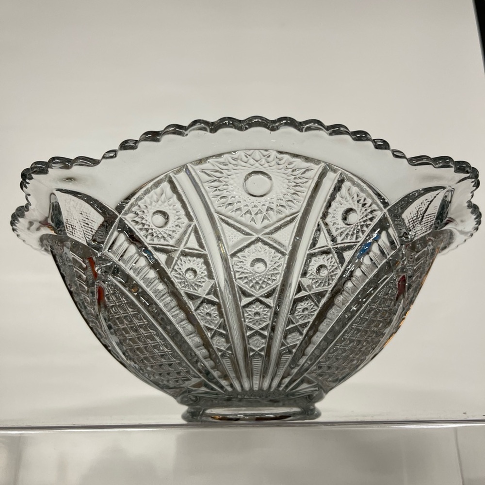 Vintage Indiana Glass Paneled Daisy Bowl 9” Clear Pressed Mid Century Scalloped​
